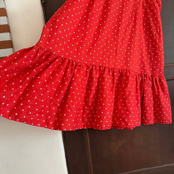 Handmade Vintage Retro Red Heart Print Skirt Fit and flare Ruffle Hem Size 16 - Picture 4 of 5